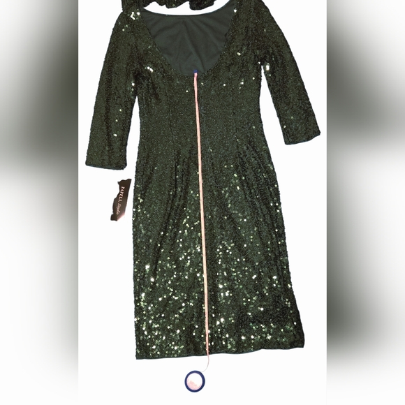 NWT~Papell Studio Elegant 'HUNTER' Green Sequin Cowl-back Dress - Picture 8 of 13